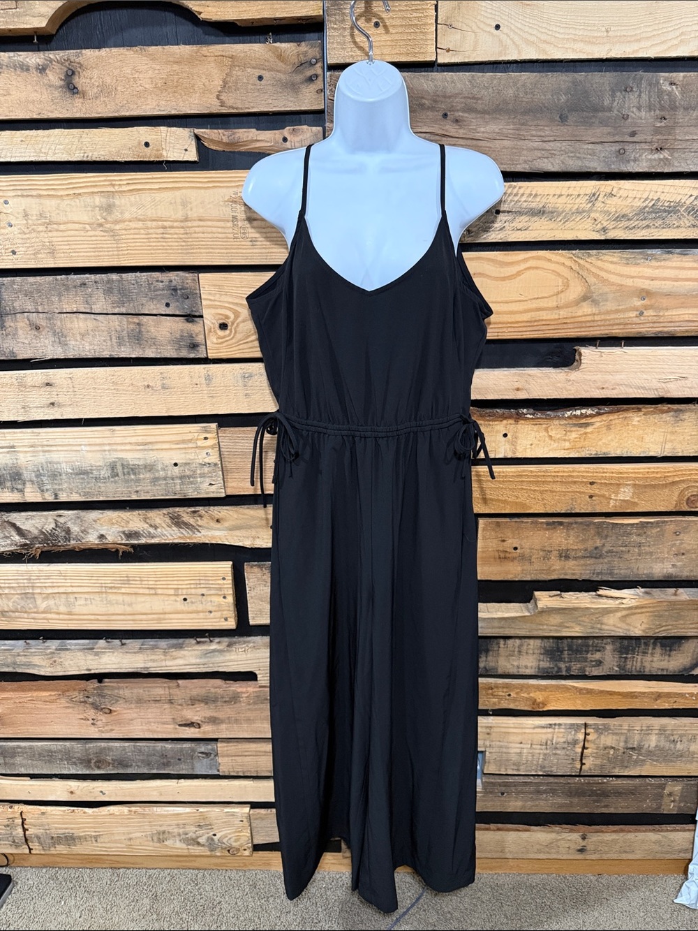 Calvin Klein Black Spaghetti Strap Wide-Leg Cinch-able Waist Jumpsuit Size 12